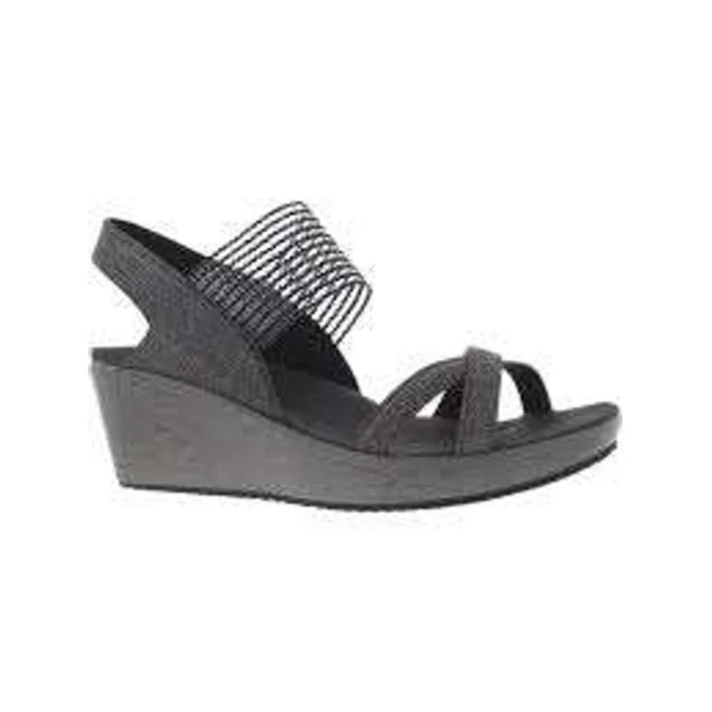 Skechers Cali Rumblers Modern Maze Charcoal Gray Wedge Sandals Luxe Foam NEW